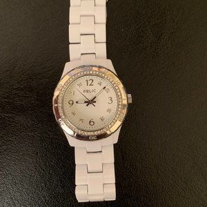 Relic White watch with crystal accents